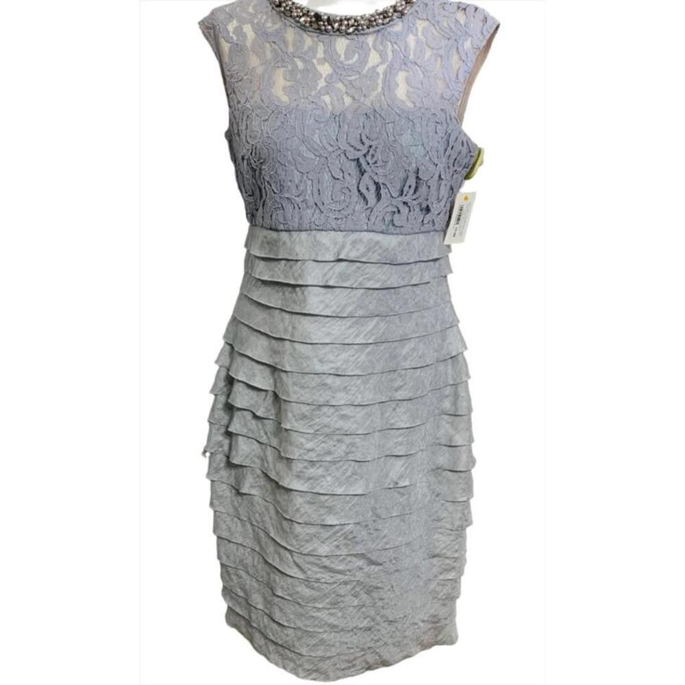 EUC London Times Ball Dress Metallic Silver & Gray Slim Fit Knee Length Ladies 8